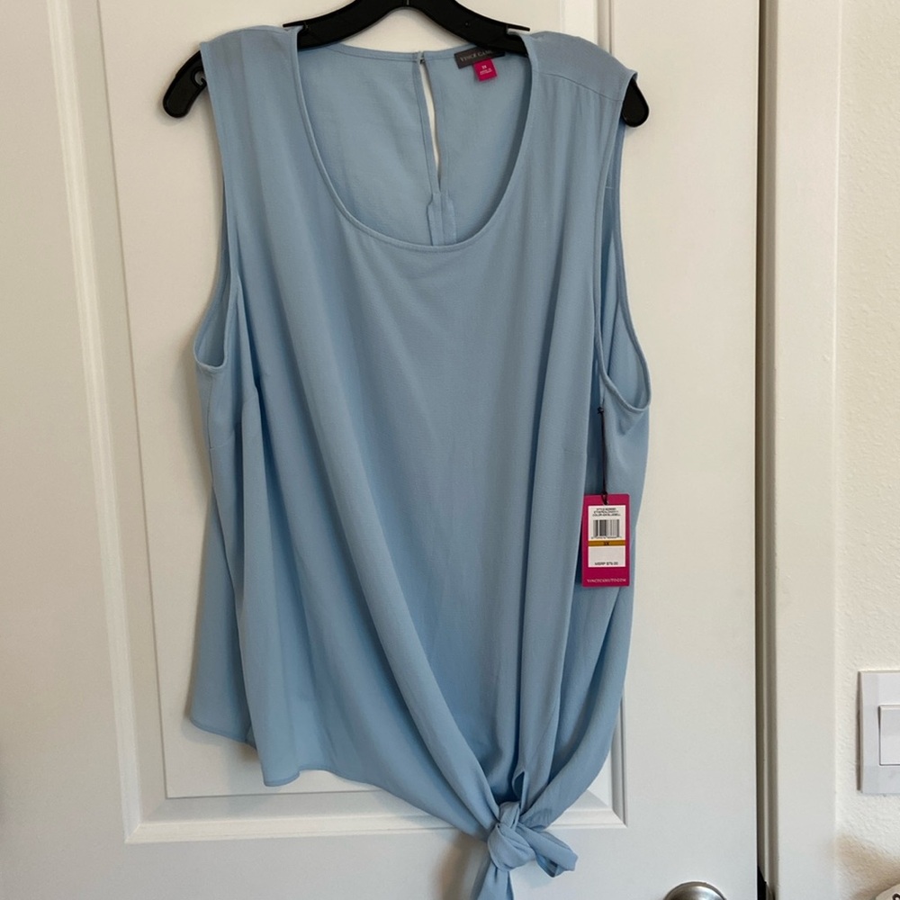 Vince Camuto light blue 3X shell with a tie at the bottom.